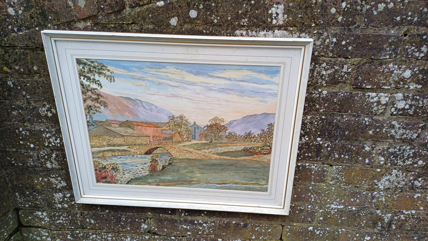 Huge Original 1981 Watercolour Landscape of Wastdale Head Lake District. David C Bentley.