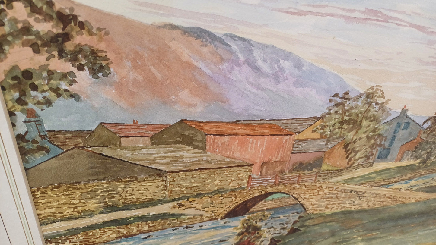 Huge Original 1981 Watercolour Landscape of Wastdale Head Lake District. David C Bentley.