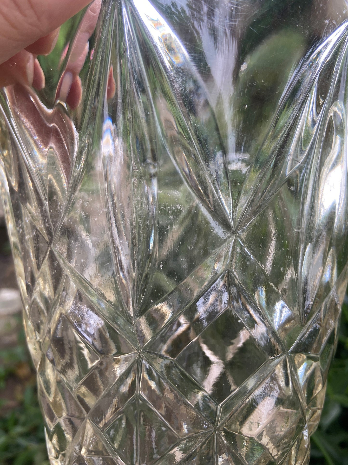 Large vintage pressed glass flower vase - attractive design, large flower vase, glass vintage vase