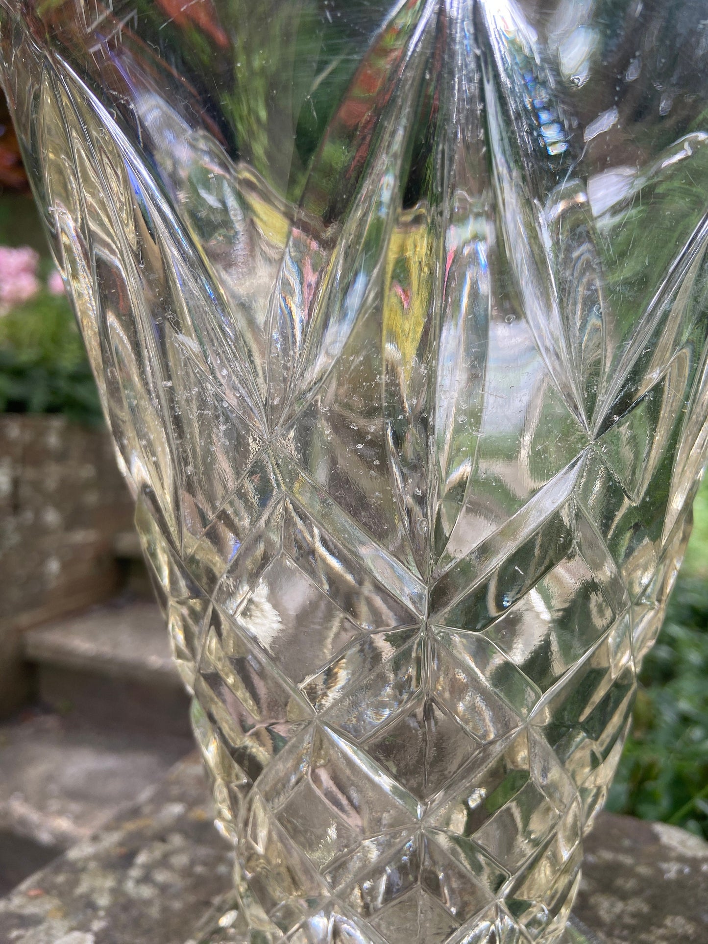 Large vintage pressed glass flower vase - attractive design, large flower vase, glass vintage vase