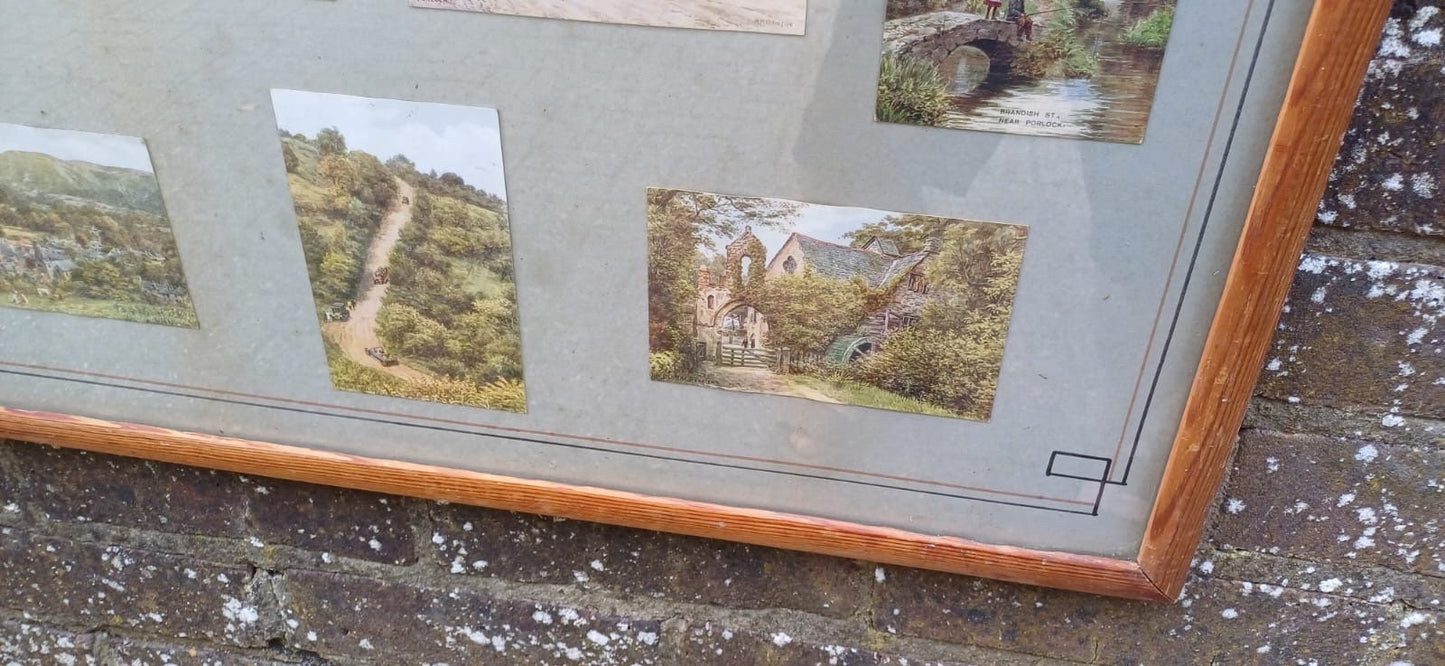 Vintage framed Victorian postcards of Devon and Somerset - original postcards, vintage frame, early 1900s includes Porlock, ephemera