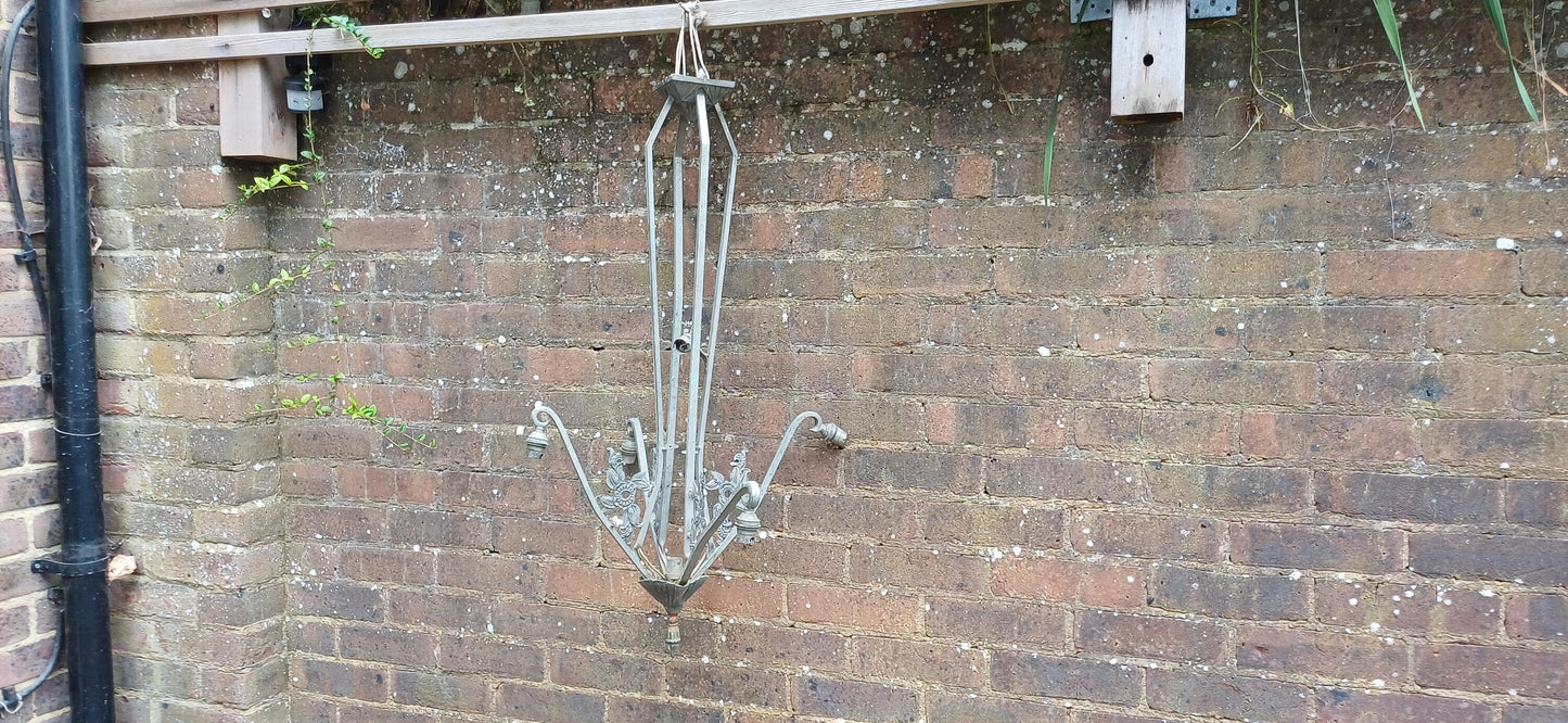 Superb European Grey Metal Art Deco Nouveau Pendant Light Fitting