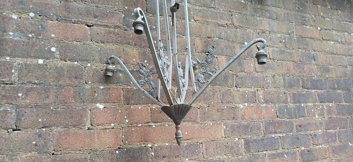 Superb European Grey Metal Art Deco Nouveau Pendant Light Fitting
