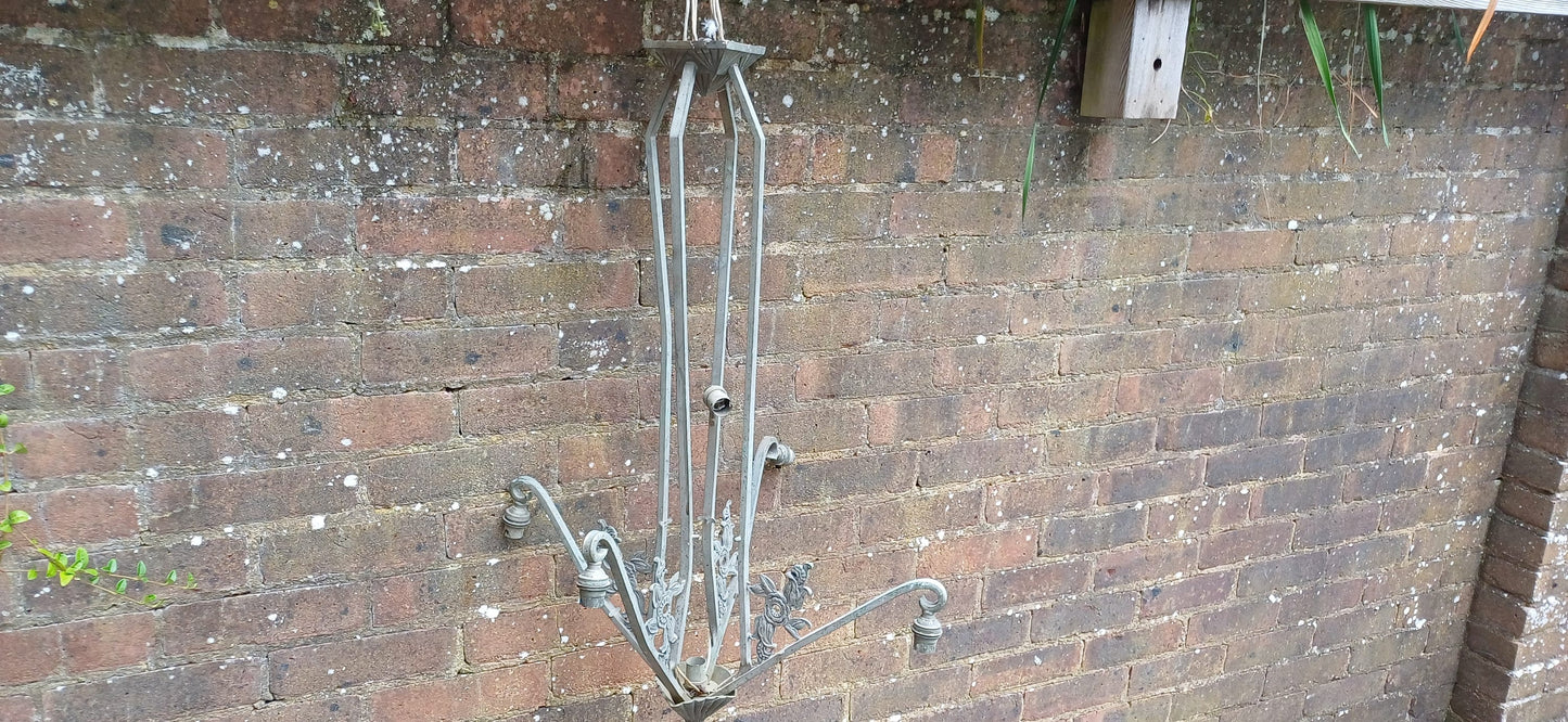Superb European Grey Metal Art Deco Nouveau Pendant Light Fitting