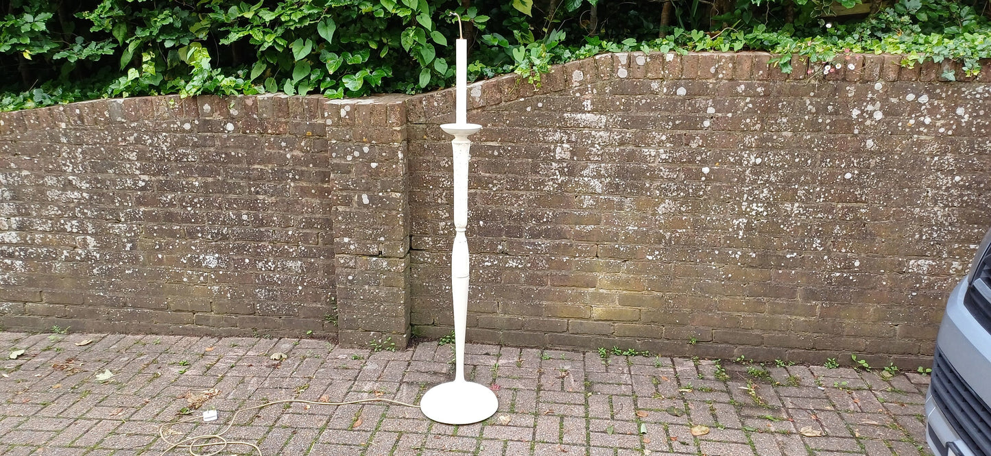 Vintage Painted Cream Standard Lamp with Carved Features Hardwood Quality.