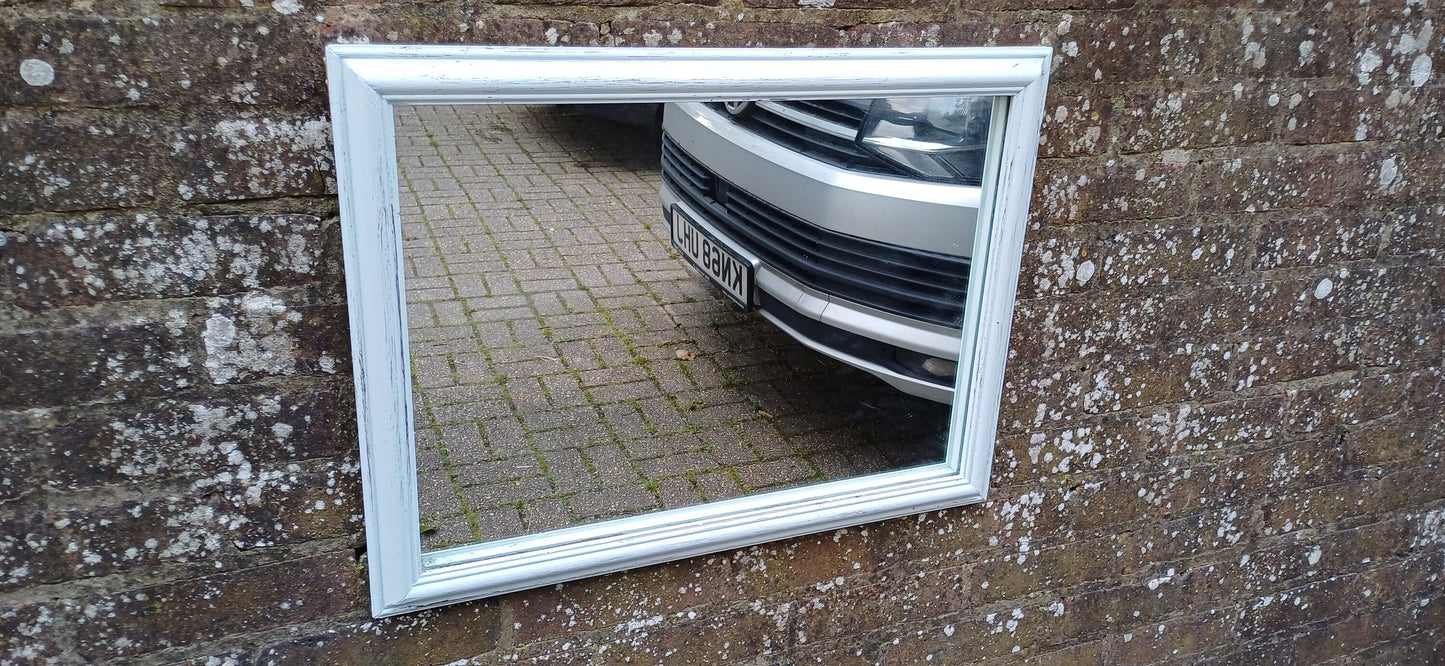 Vintage Painted Wooden Mirror in Farrow and Ball Light Blue