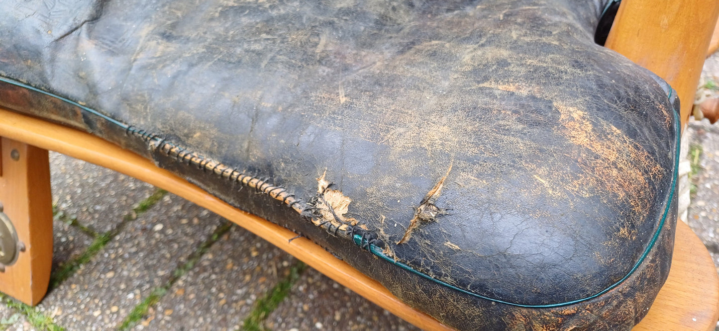 Wonderful Vintage Wooden Camel Stool with Age Worn Leather Cushion
