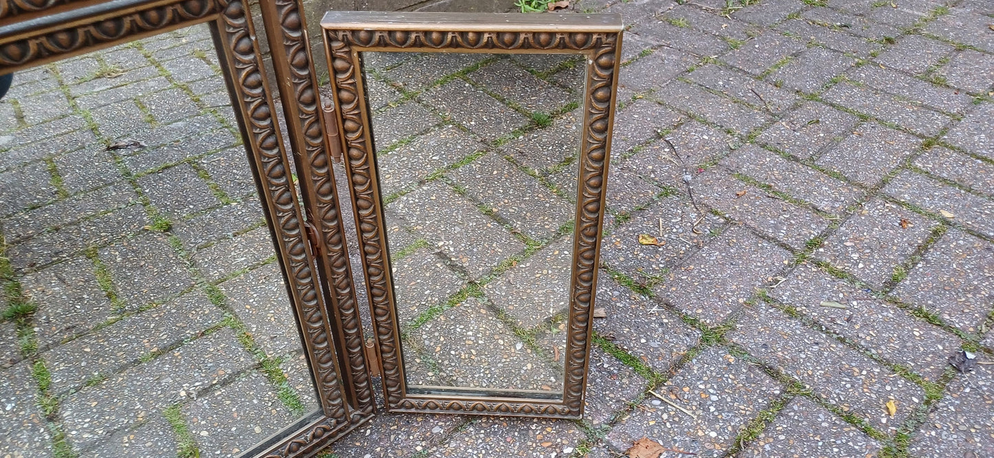 Vintage Gold Gilt 1960s Dressing Table Triple Mirror Adjustable