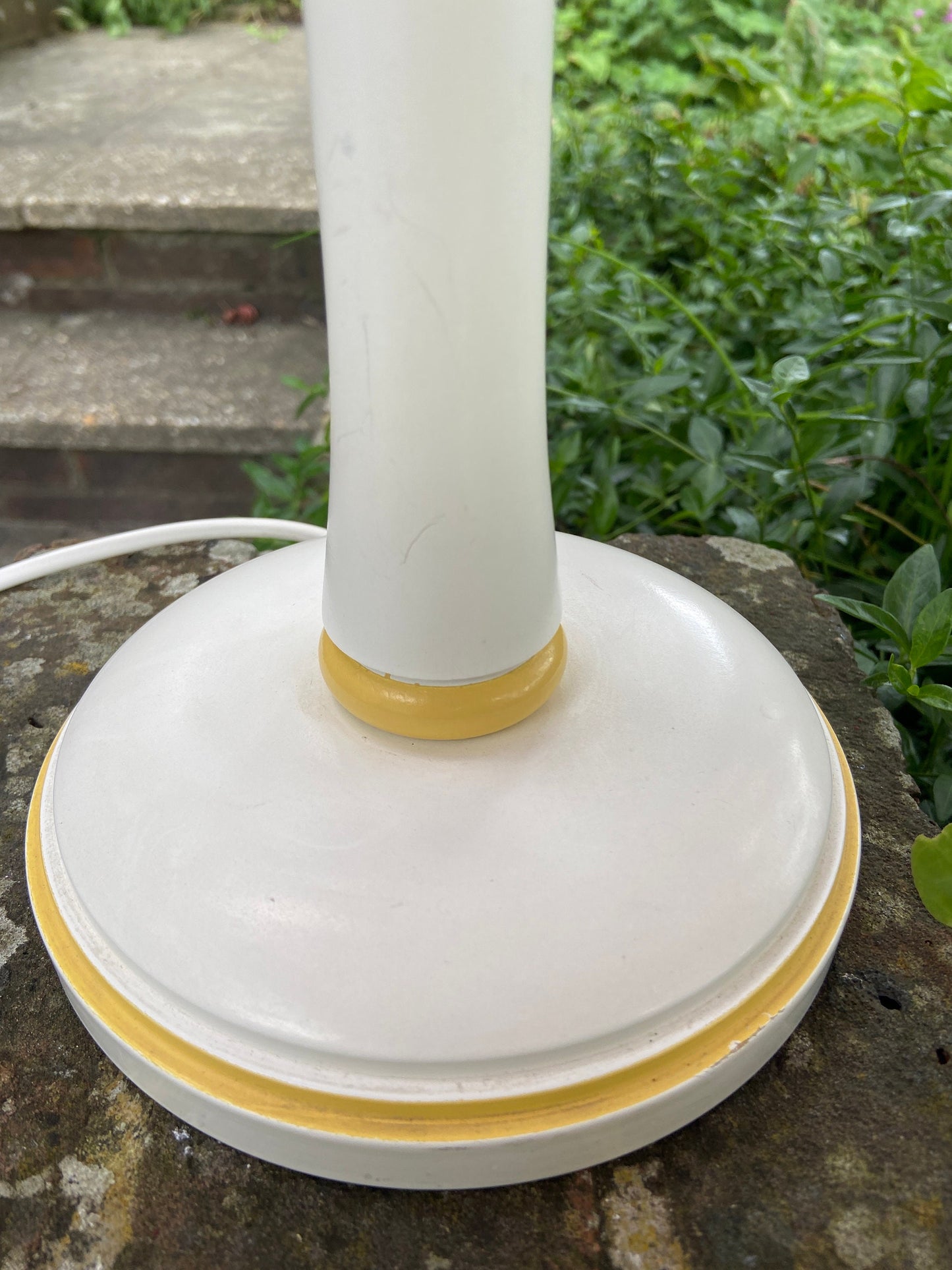 Vintage Laura Ashley painted wooden yellow striped and cream/white vintag table lamp