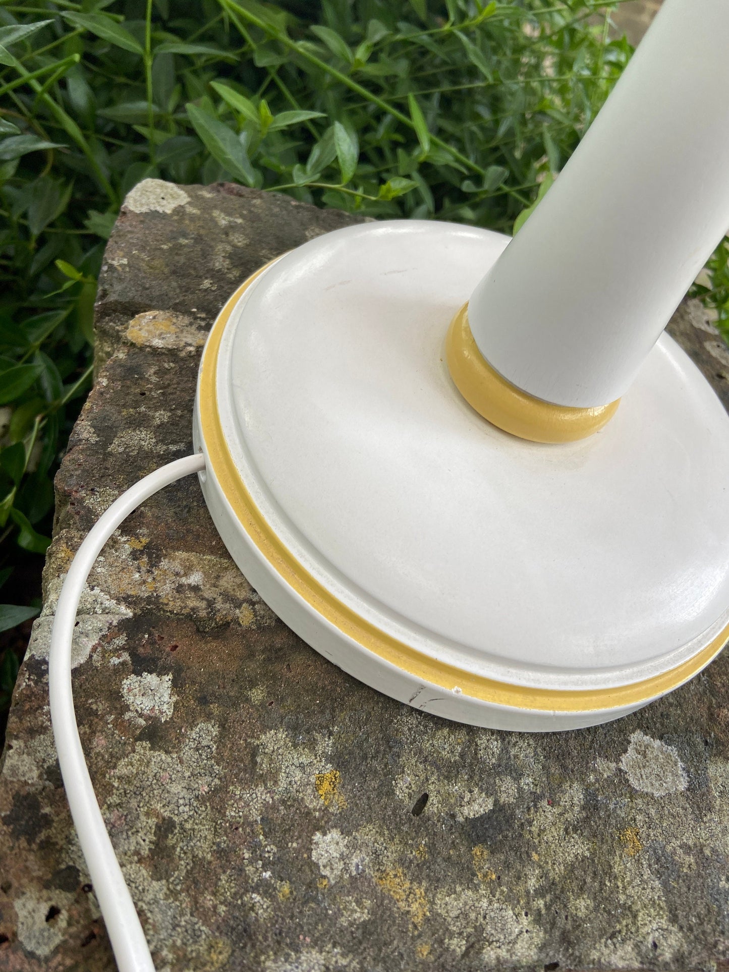 Vintage Laura Ashley painted wooden yellow striped and cream/white vintag table lamp