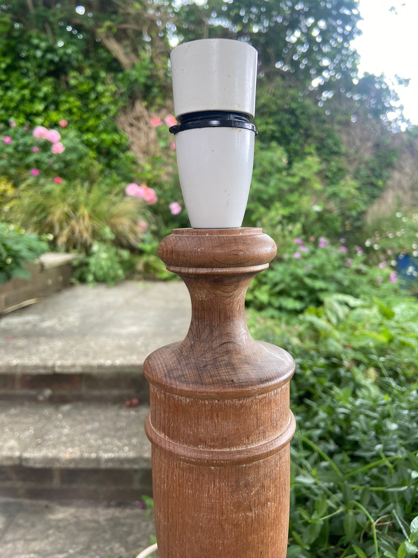 Vintage retro wooden working table lamp - lime washed natural finish to it, vintage table lamp wood
