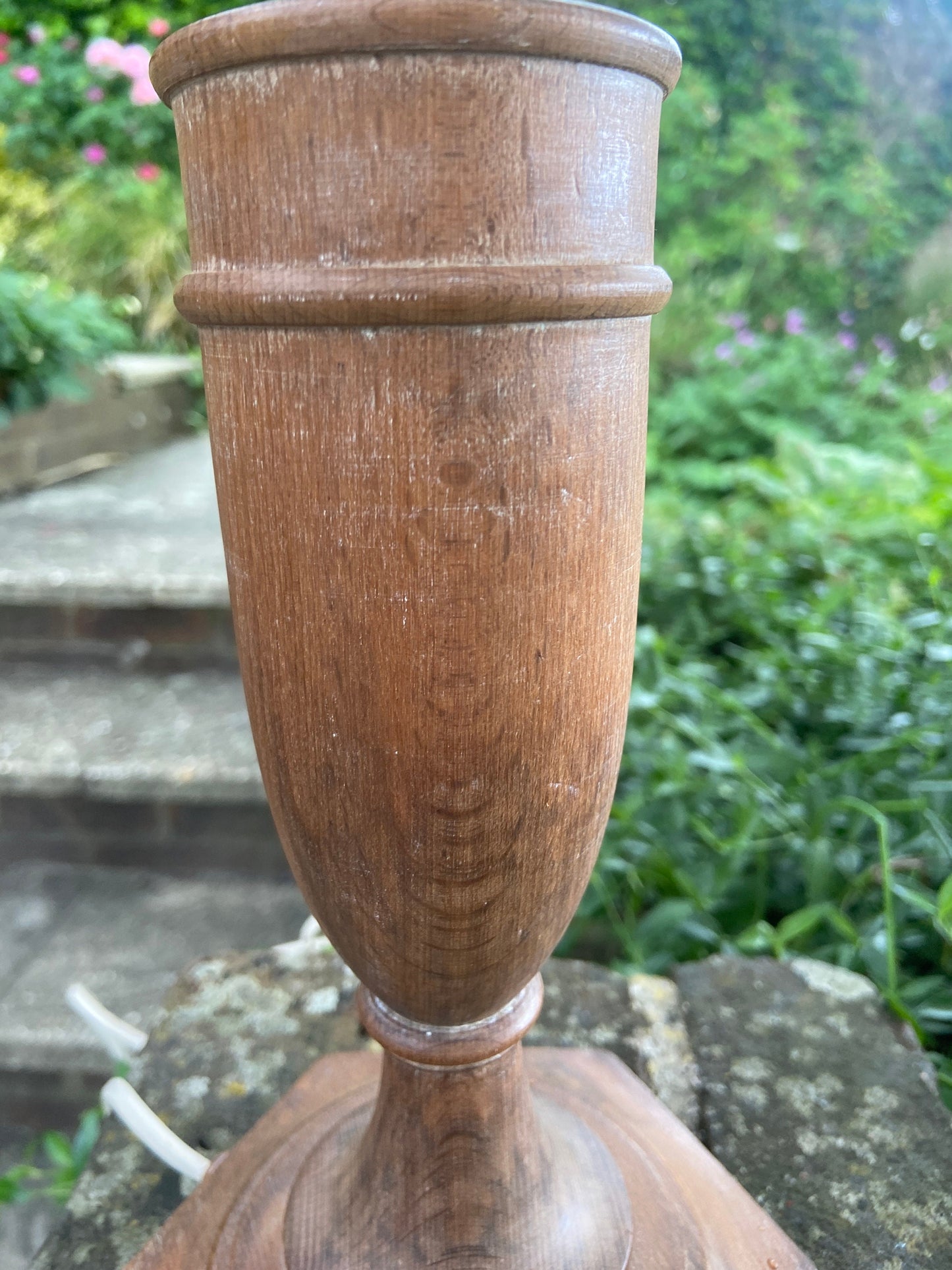 Vintage retro wooden working table lamp - lime washed natural finish to it, vintage table lamp wood