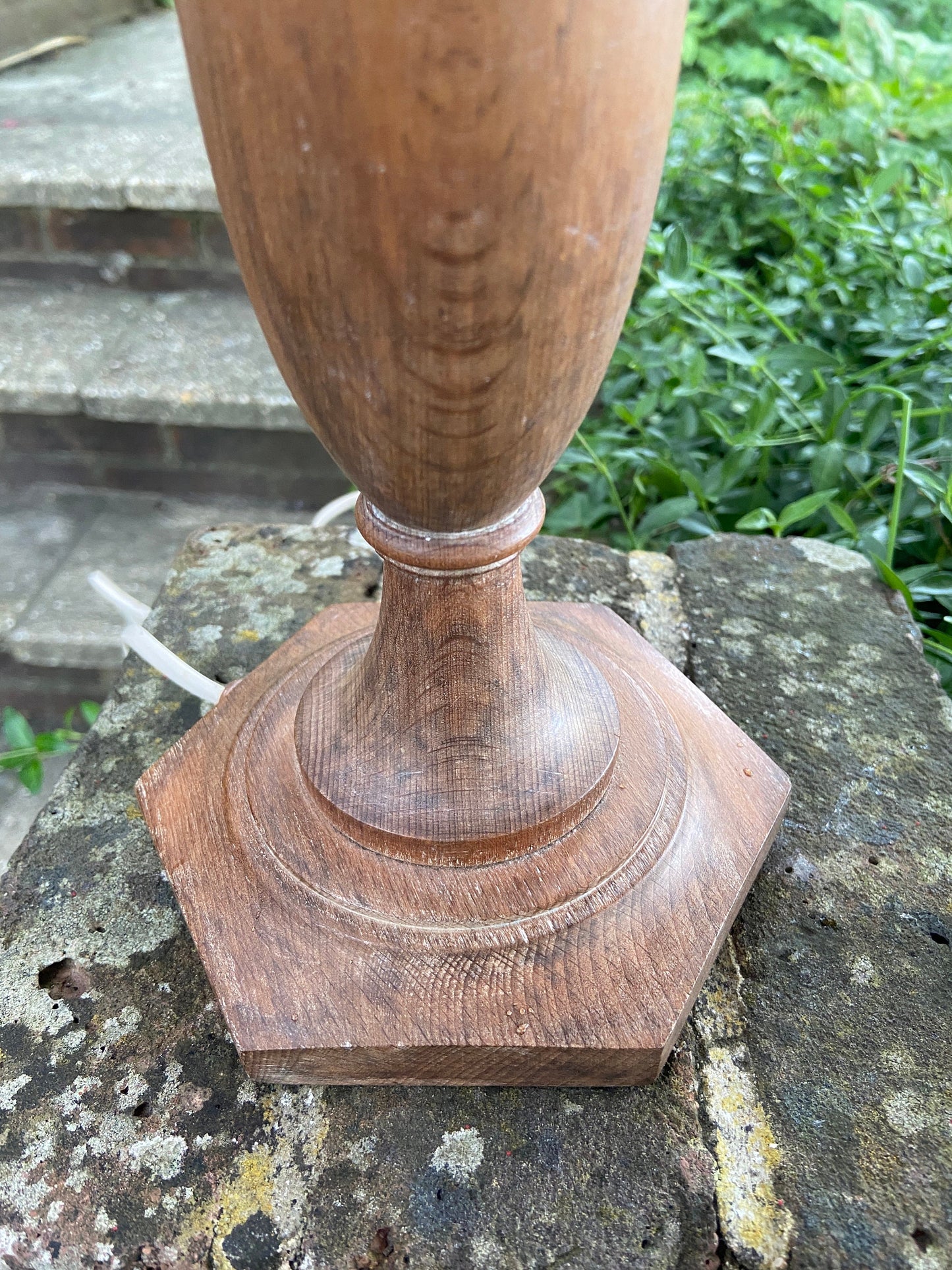 Vintage retro wooden working table lamp - lime washed natural finish to it, vintage table lamp wood