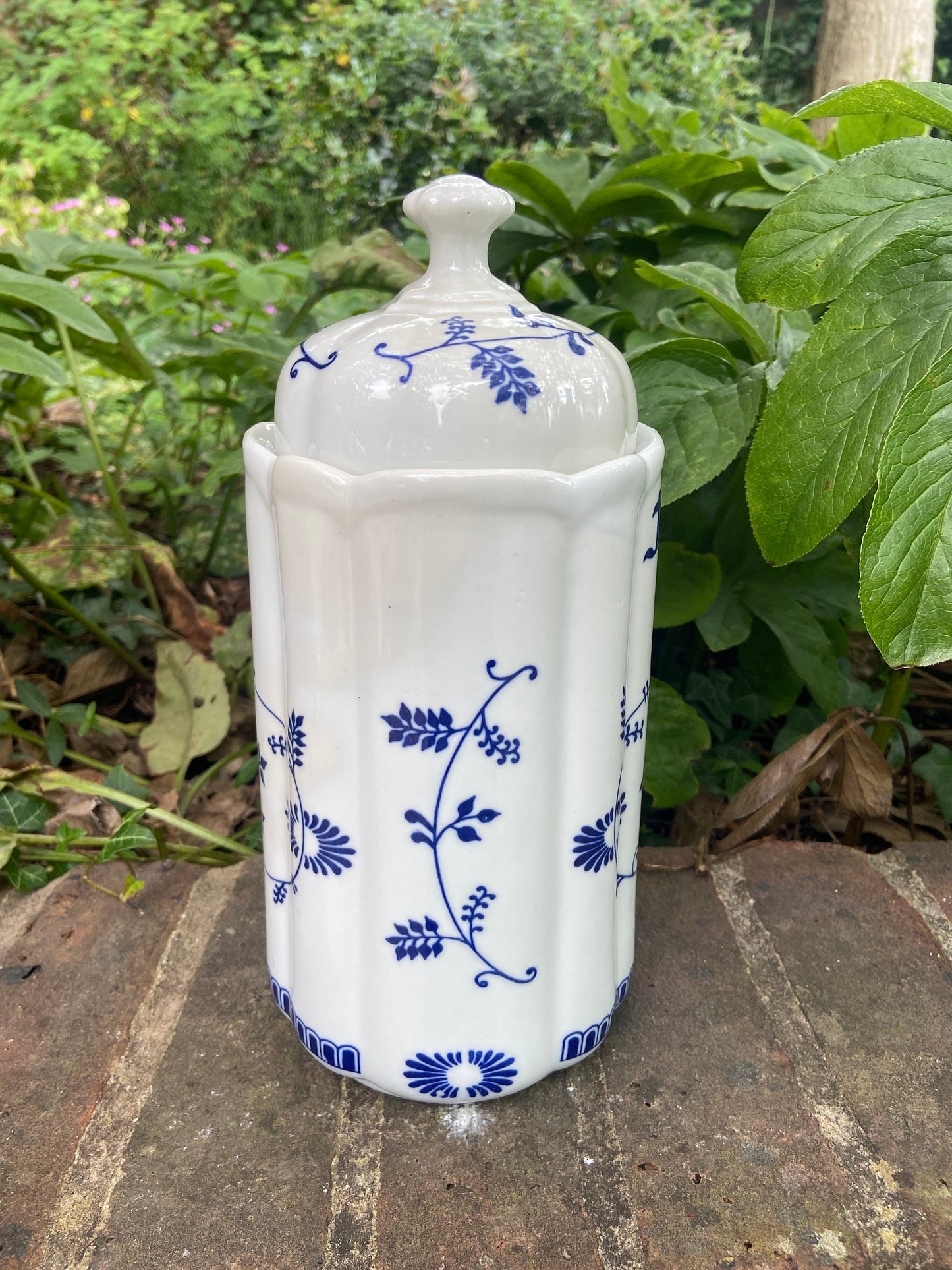 Mid Century TC Blue Onion German Pottery - Storage Jar, tall, Flour, all purpose, Blue and White storage canister 1950s, VGC