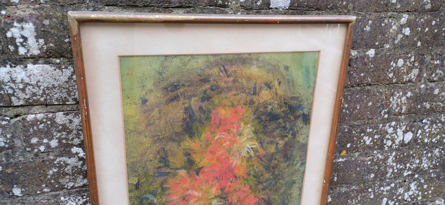 Retro authentic Abstract Still Life, oil painting, by Bungy 1964 - glazed wooden frame, ready to hang