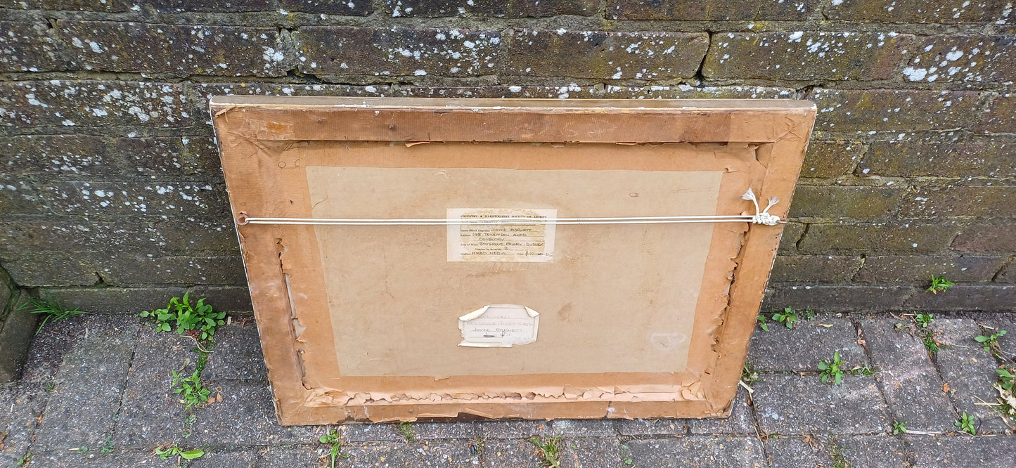 Large 1968 Mixed Media Painting Boxgrove Priory Chichester Sussex. Joyce Barnett. Tasteful Victorian Gilt Frame.