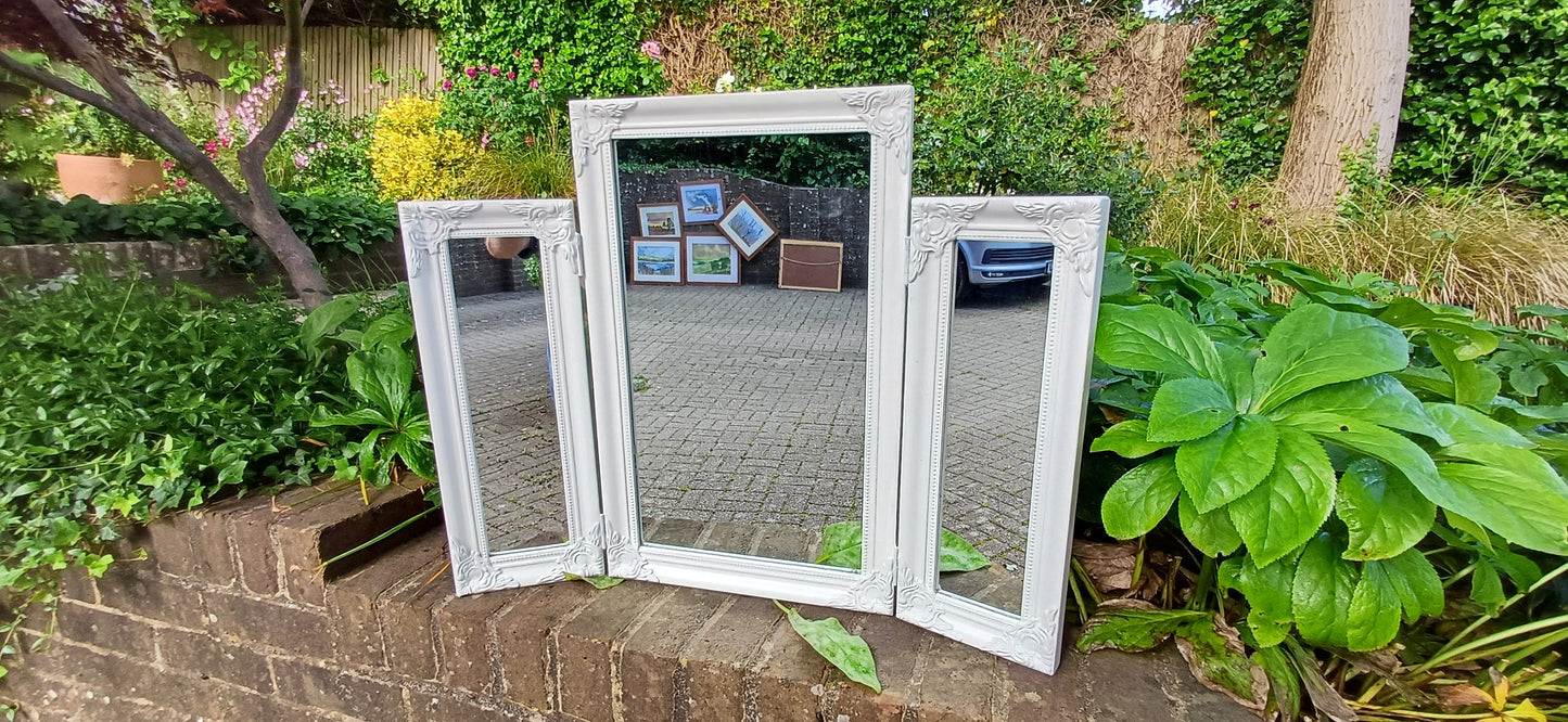Vintage Painted Triple Dressing Table Mirror Hand Painted and Upcycled in Farrow and Ball Ammonite Light Grey Blue