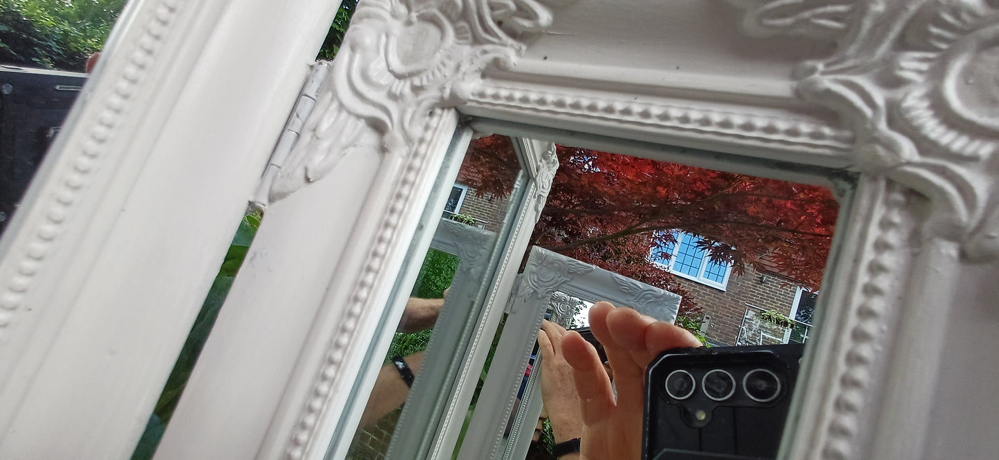 Vintage Painted Triple Dressing Table Mirror Hand Painted and Upcycled in Farrow and Ball Ammonite Light Grey Blue
