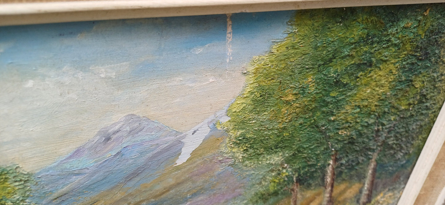 Original mid century oil painting of The Pass of Lyon, Glen Lyon, Scotland - painted by H. Lyans - delightful Highland scene
