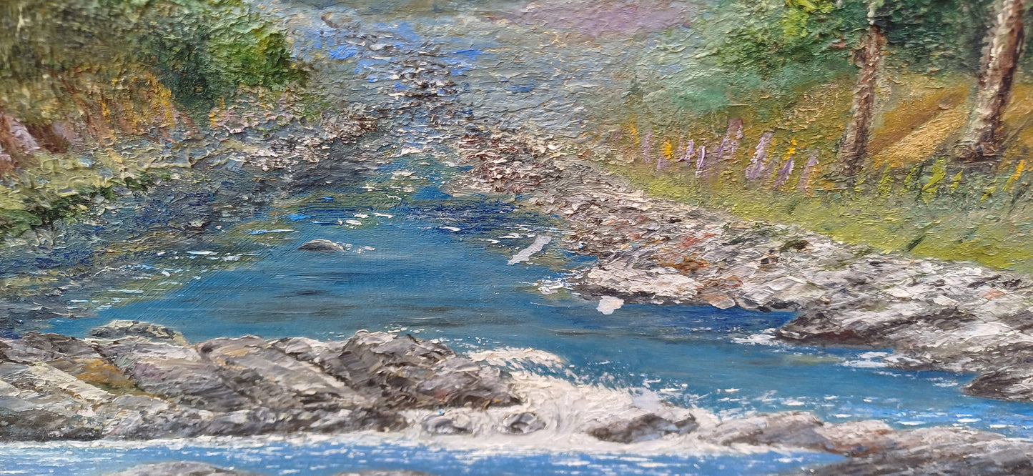 Original mid century oil painting of The Pass of Lyon, Glen Lyon, Scotland - painted by H. Lyans - delightful Highland scene