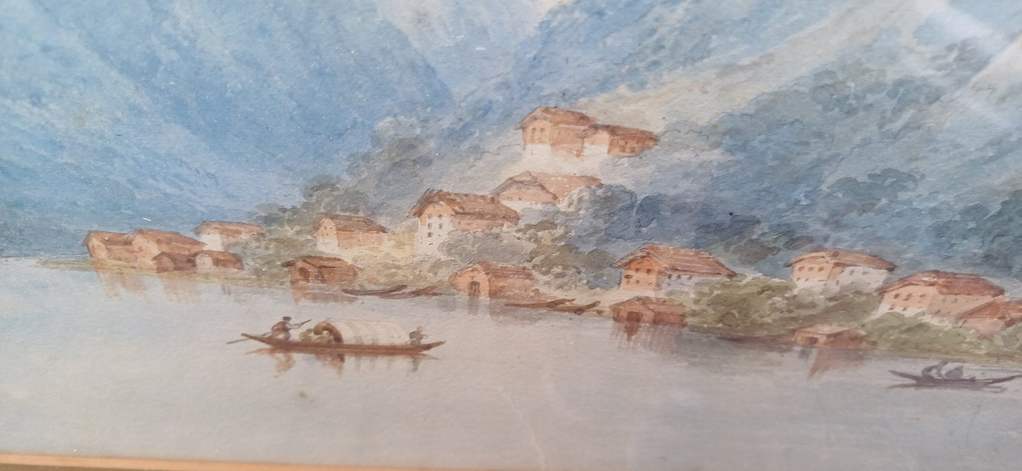 Two lovely vintage watercolours Austria & Switzerland, vintage gold mounts and gilt frames, vintage art, Convent Pfeffers, Hallstadter See