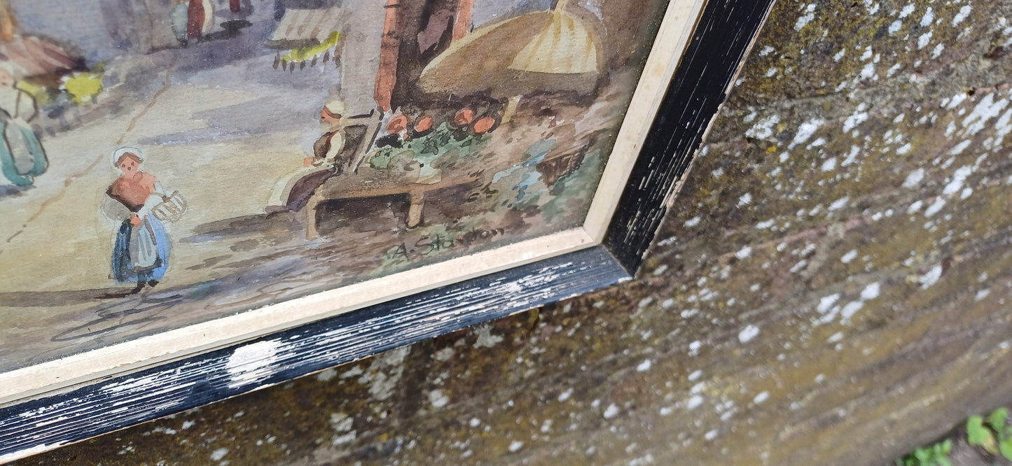 Superb pair of French Belgian Watercolours - Amiens and Bruges. Delightful. by A Stanton. Mid century Art. Framed and glazed, ready to hang