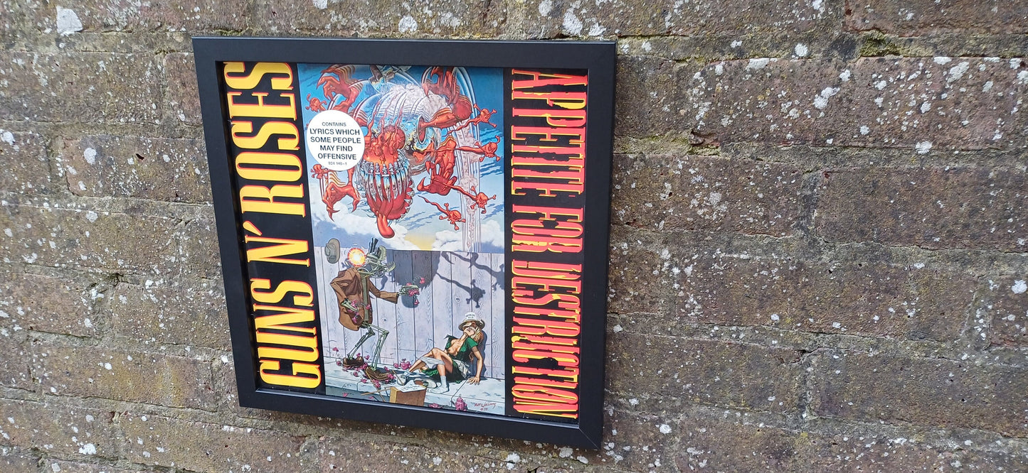 Guns N' Roses Appetite for Destruction Genuine Original Framed Glazed Album Cover Pop Art Memorabilia.