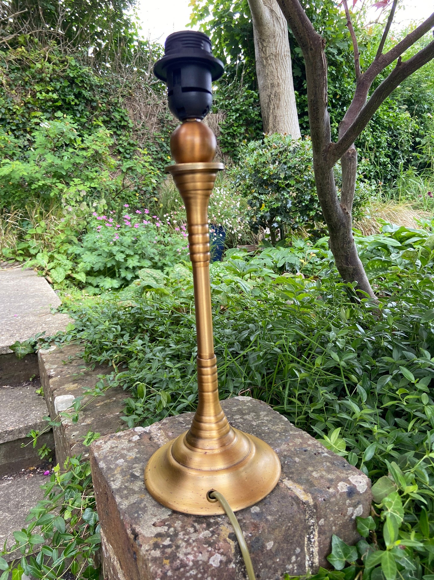 Vintage brass effect dar lighting table lamp - tall candlestick style table lamp