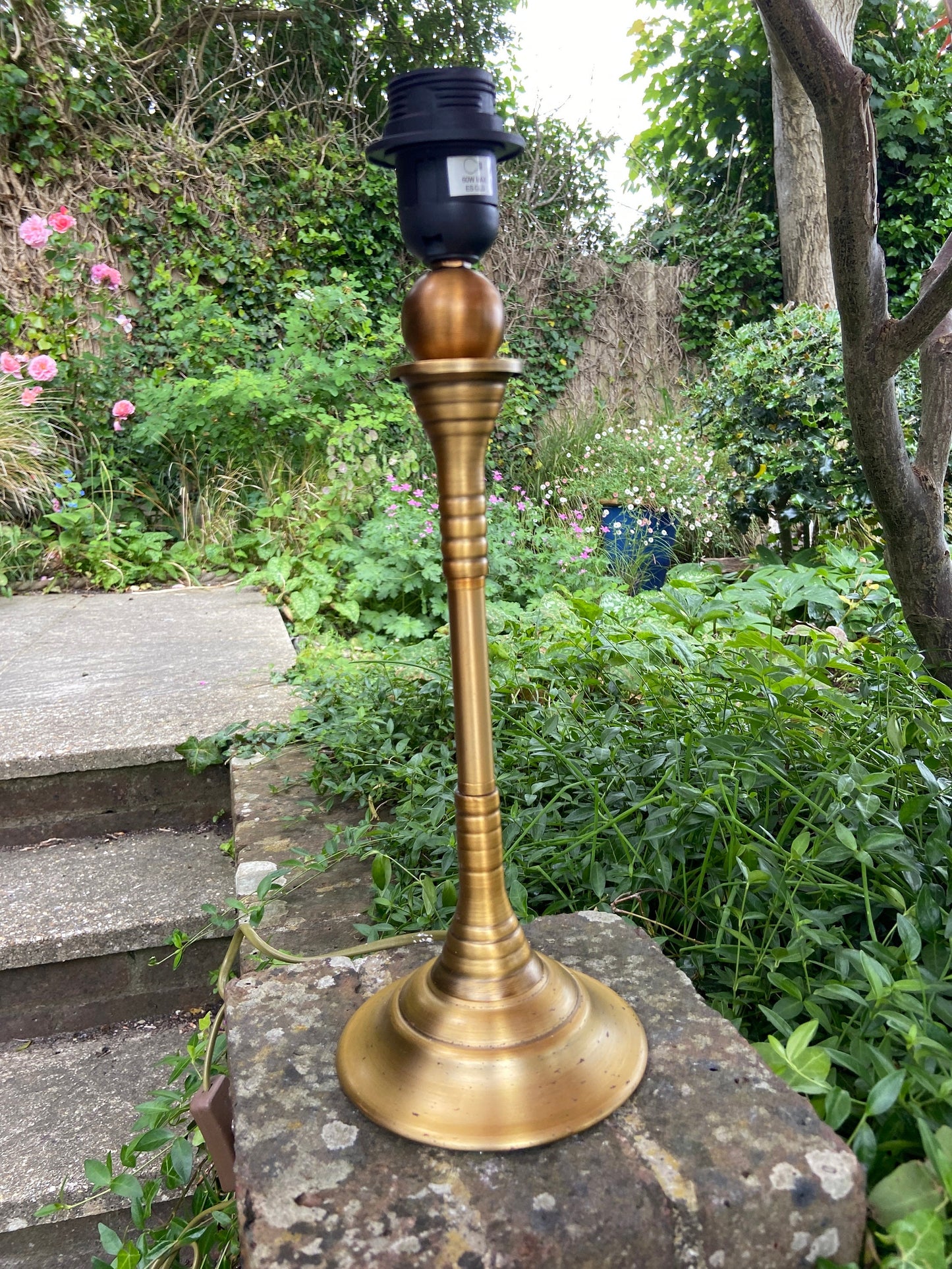 Vintage brass effect dar lighting table lamp - tall candlestick style table lamp