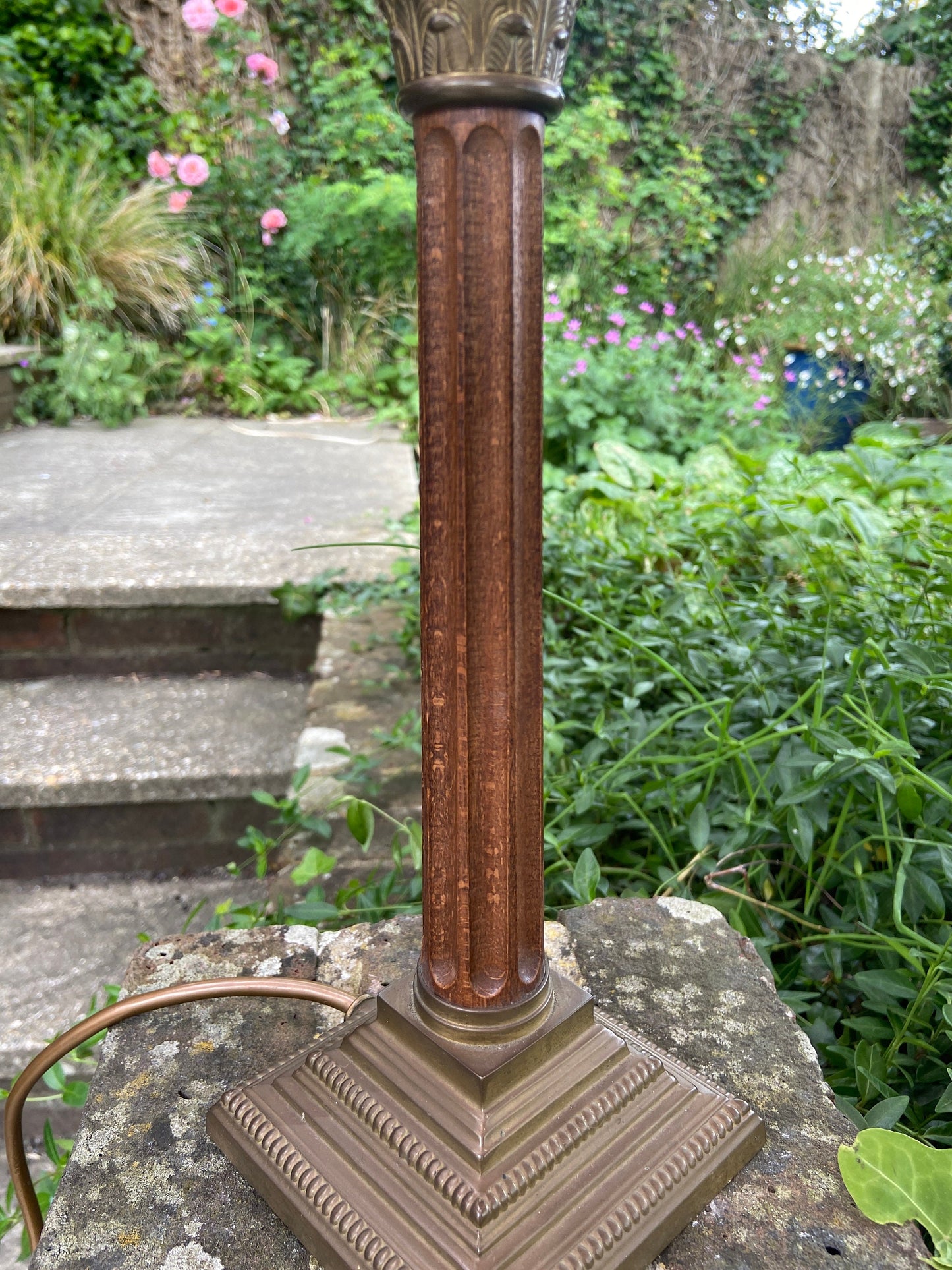 Laura Ashley metal and wood effect vintage table lamp - needs new bayonet fitment