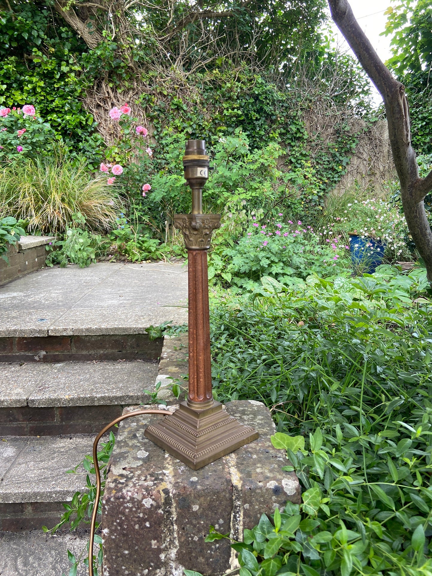 Laura Ashley metal and wood effect vintage table lamp - needs new bayonet fitment