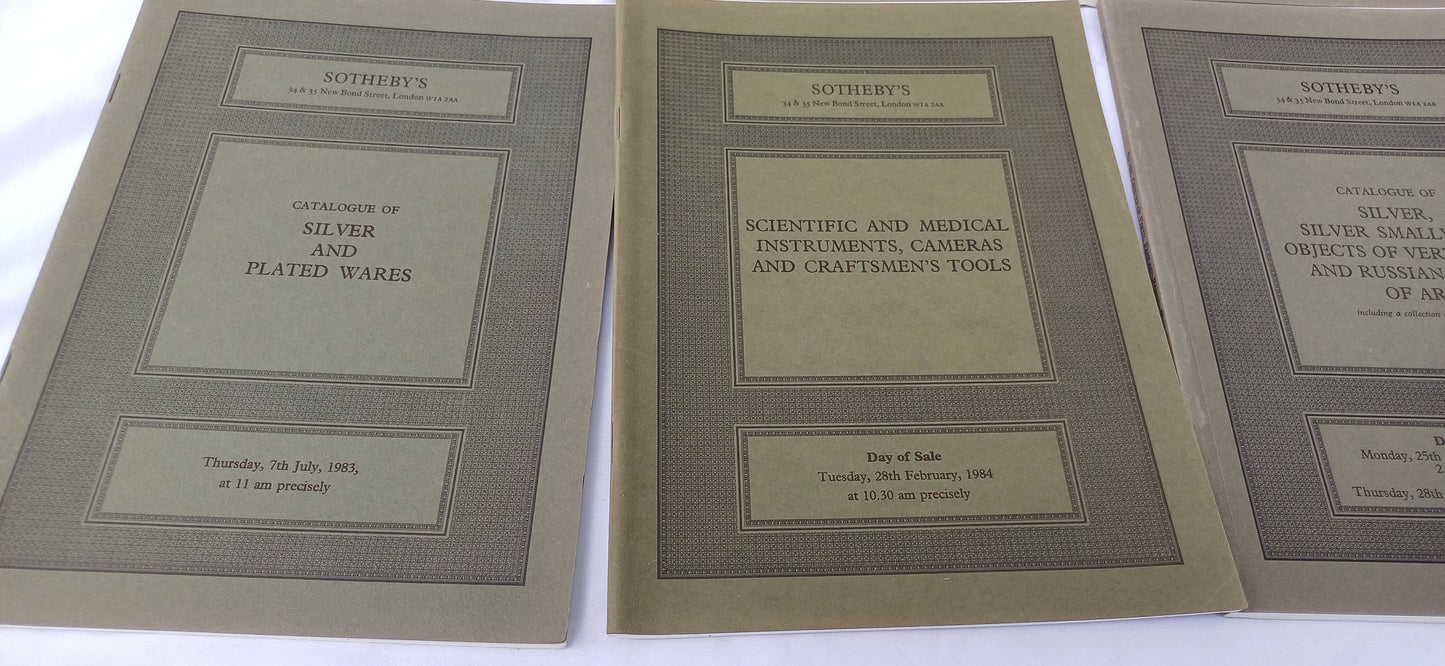 A Set of 12 Vintage 80s Quality Sotheby Lot Catalogues and Collector Magazines Silver Toys Scientific Textiles