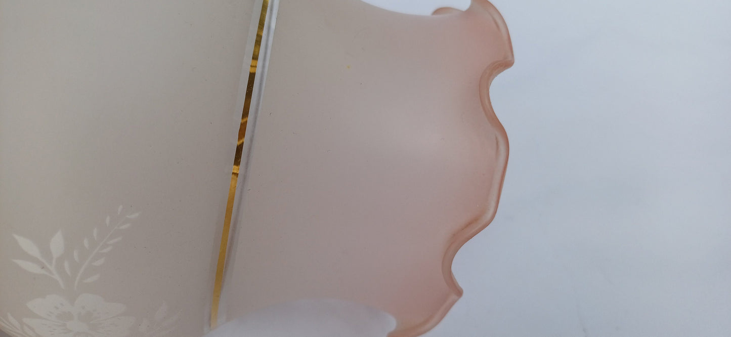 Pair of Vintage 80s Victorian Style Lampshades Pink Gold Floral Etched Effect