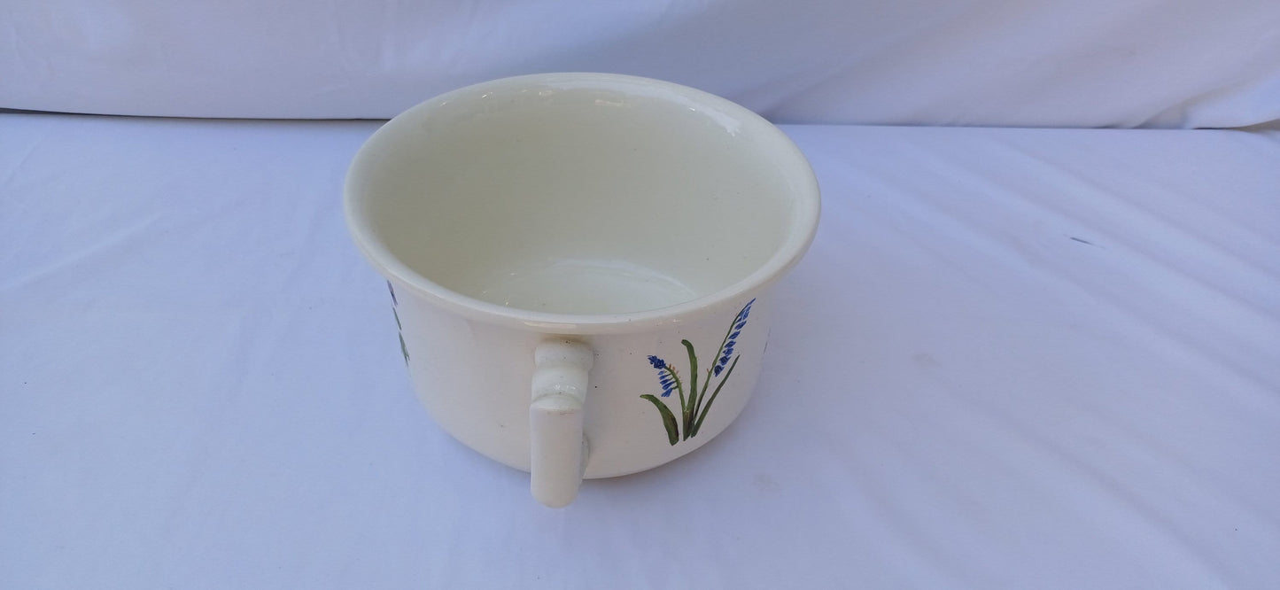 Vintage Ceramic Chamber Pot Potty Planter Later Hand Painted Flower Decoration. New Hall Hanley.