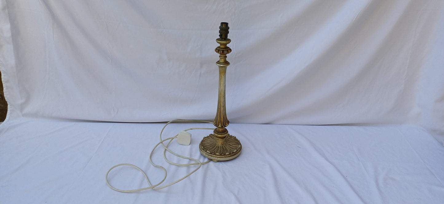 Vintage Gold Silver Carved Wooden Table Lamp
