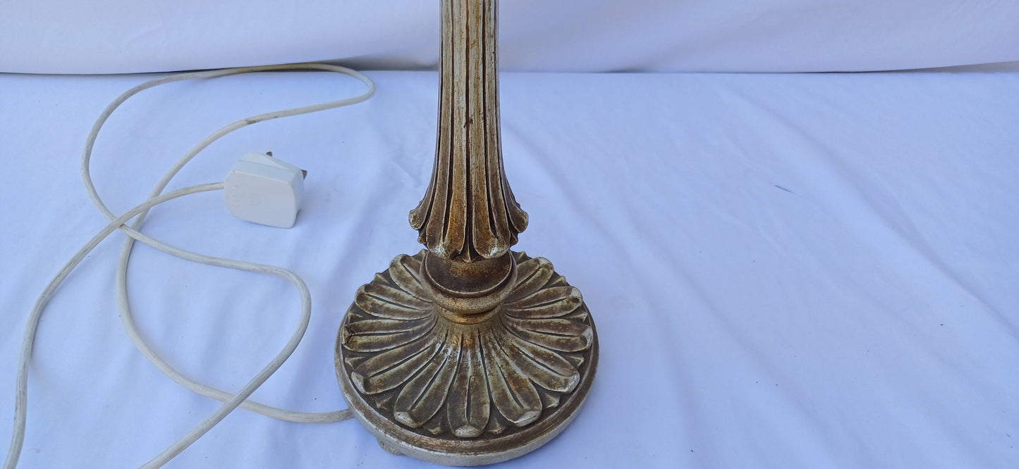 Vintage Gold Silver Carved Wooden Table Lamp