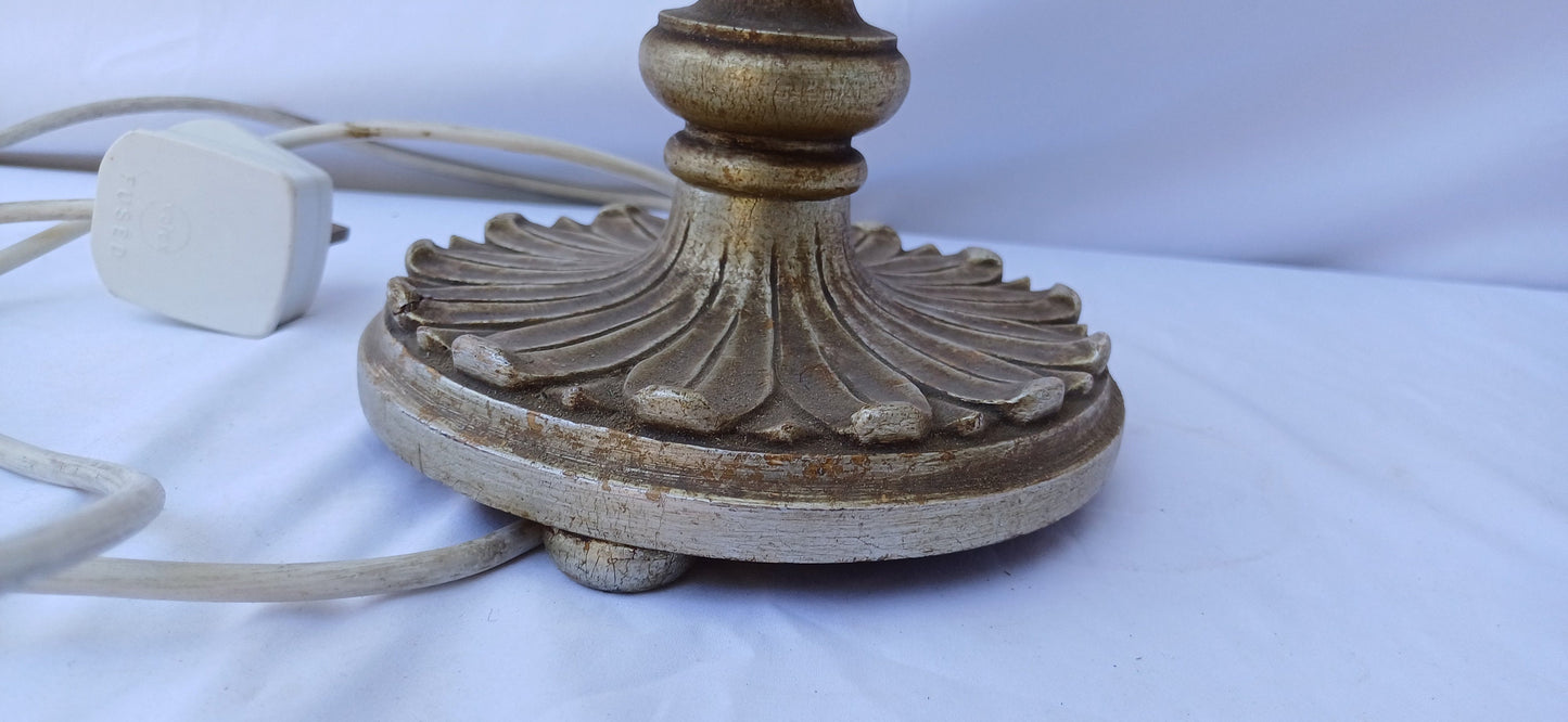 Vintage Gold Silver Carved Wooden Table Lamp