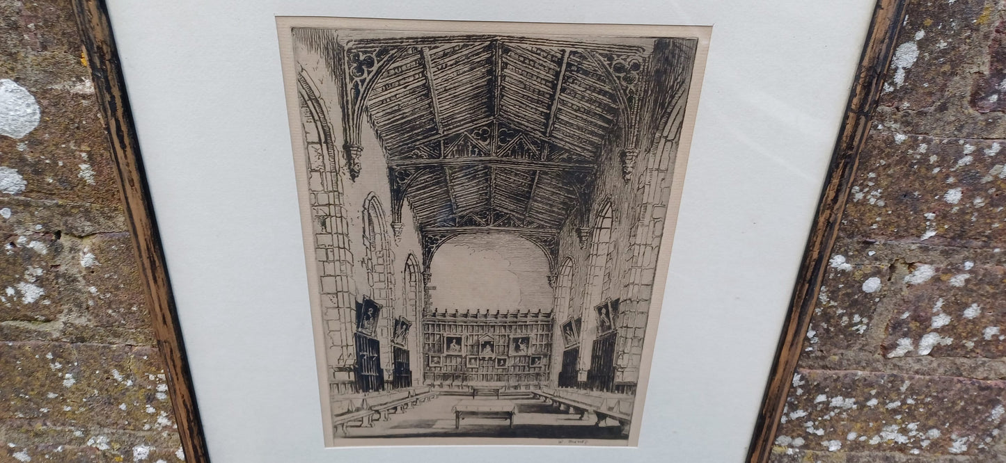Three etchings by W Monk and R Snodgrass (signed). Late 1800s, early 1900s. National War Memorial of Scotland & two likely Oxbridge Colleges
