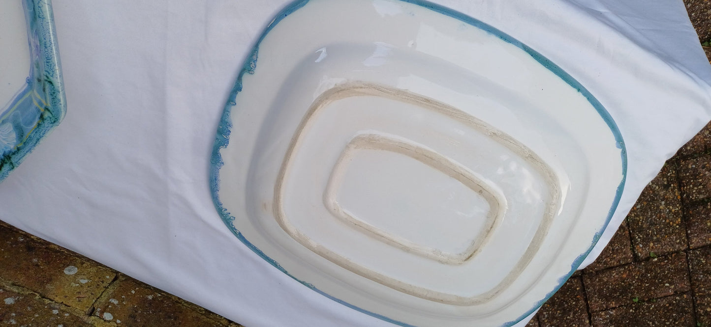 Large Superb Large Pair of Thick Pottery Slipware Fish Serving Plates