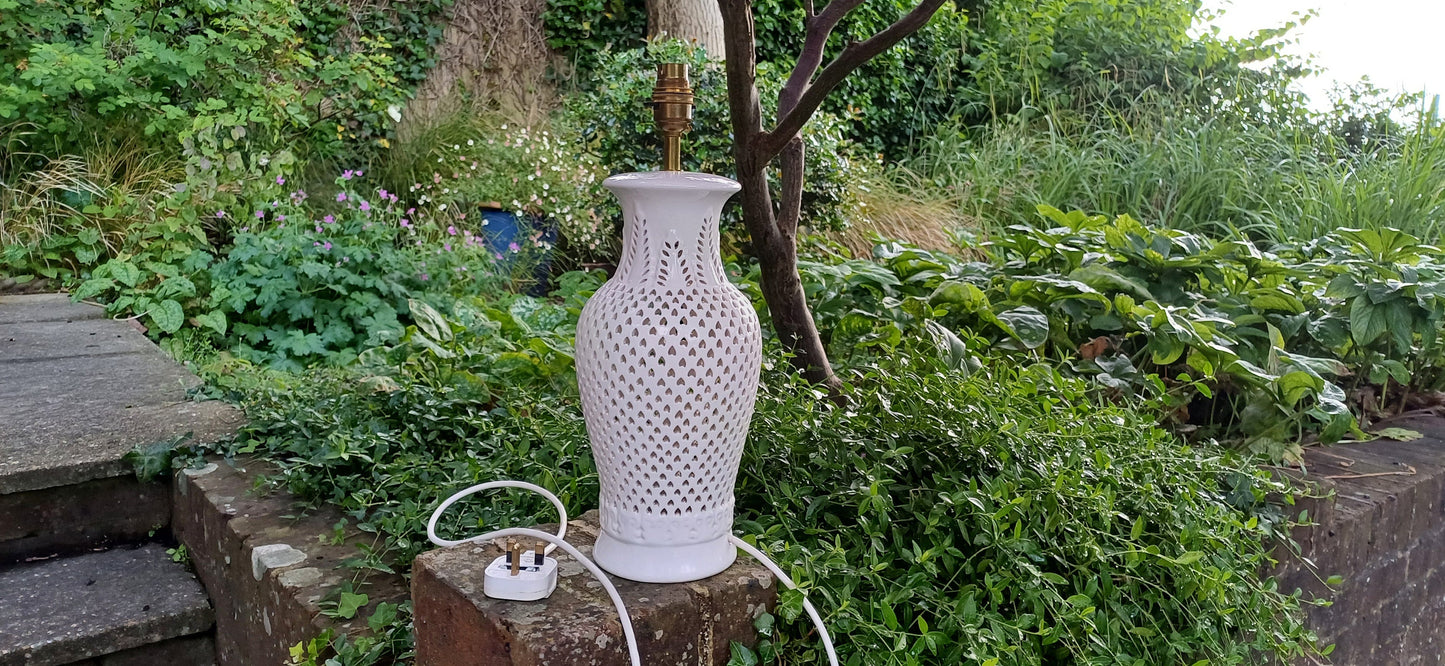 Large Laura Ashley Pretty Pierced Decorative Table Lamp Working.