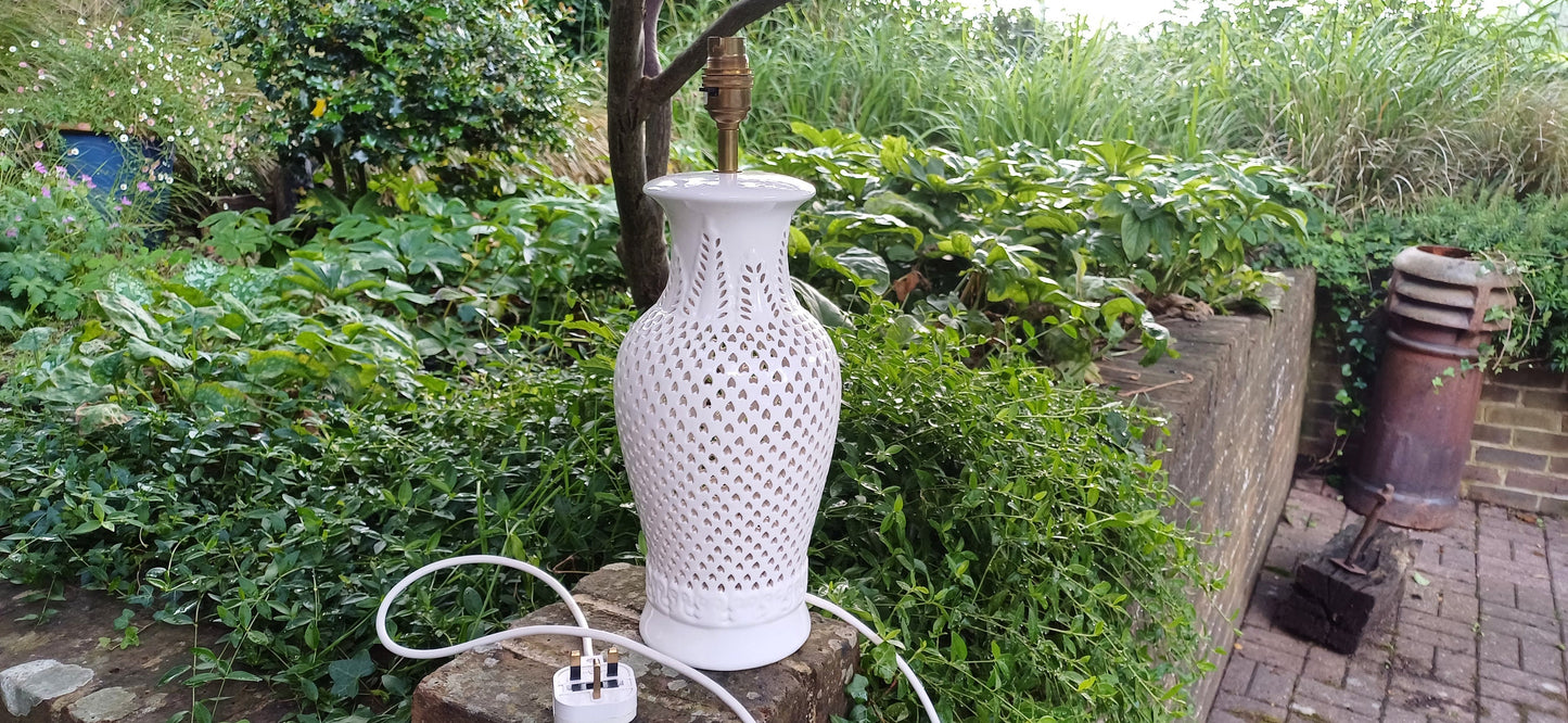 Large Laura Ashley Pretty Pierced Decorative Table Lamp Working.