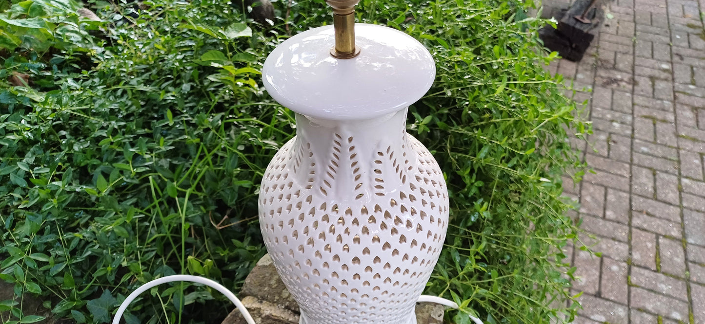 Large Laura Ashley Pretty Pierced Decorative Table Lamp Working.