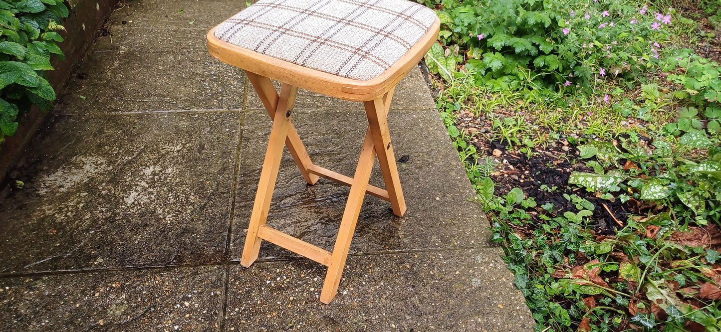 Vintage 80s Folding Upholstered and Cushioned Stool
