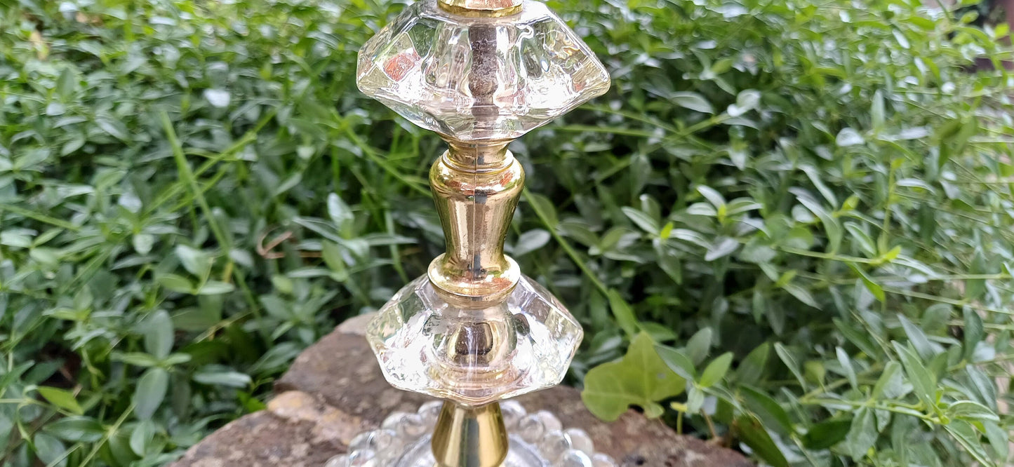 Vintage 80s Composite Moulded Cut Glass Crystal and Gold Effect Table Lamp with Early 20th Century Glass Lampshade.