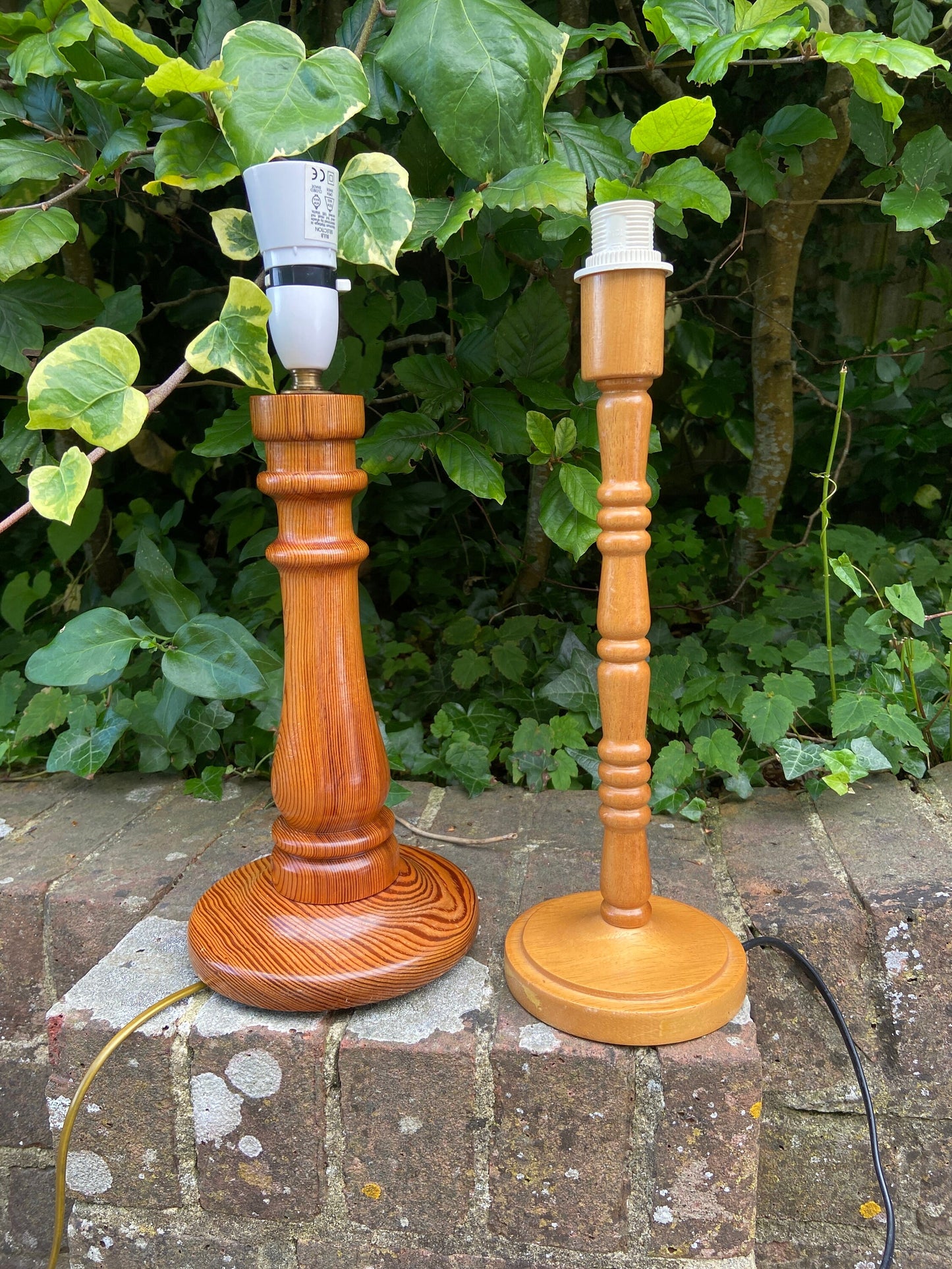 Two vintage wooden / pine table lamps - excellent condition, working