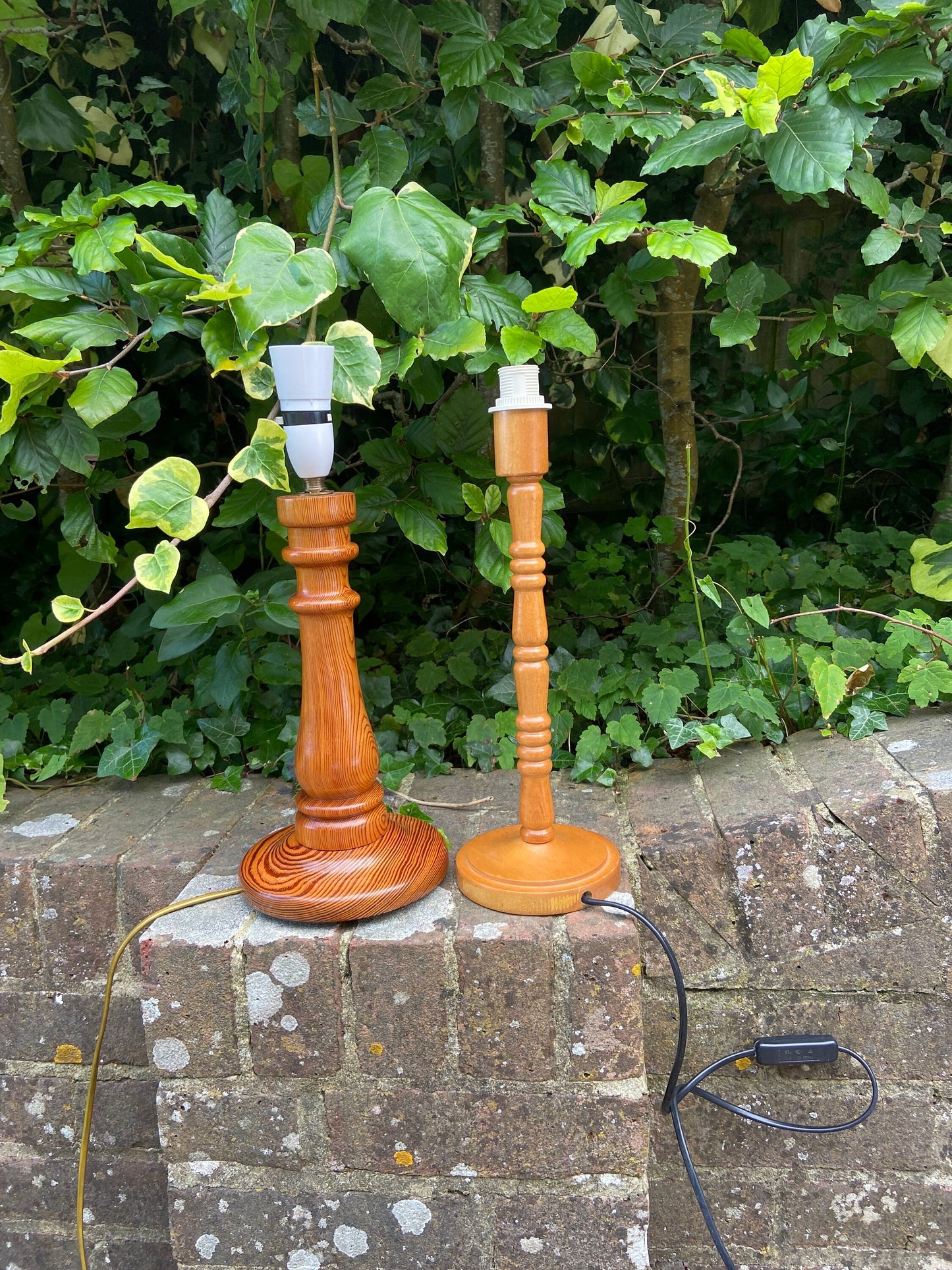 Two vintage wooden / pine table lamps - excellent condition, working