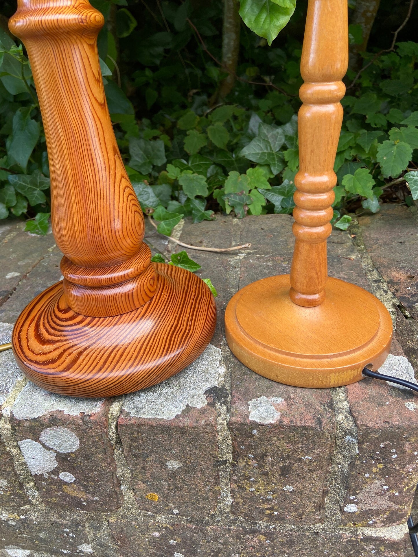 Two vintage wooden / pine table lamps - excellent condition, working