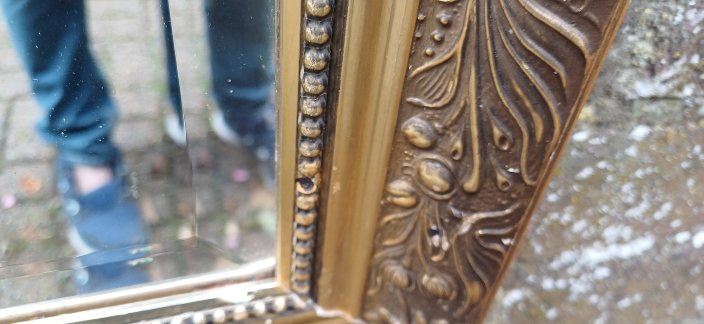 Huge Vintage Quality 80s Gold Gilt Wall Mirror Dark Highlights Wooden Frame Moulded Decoration