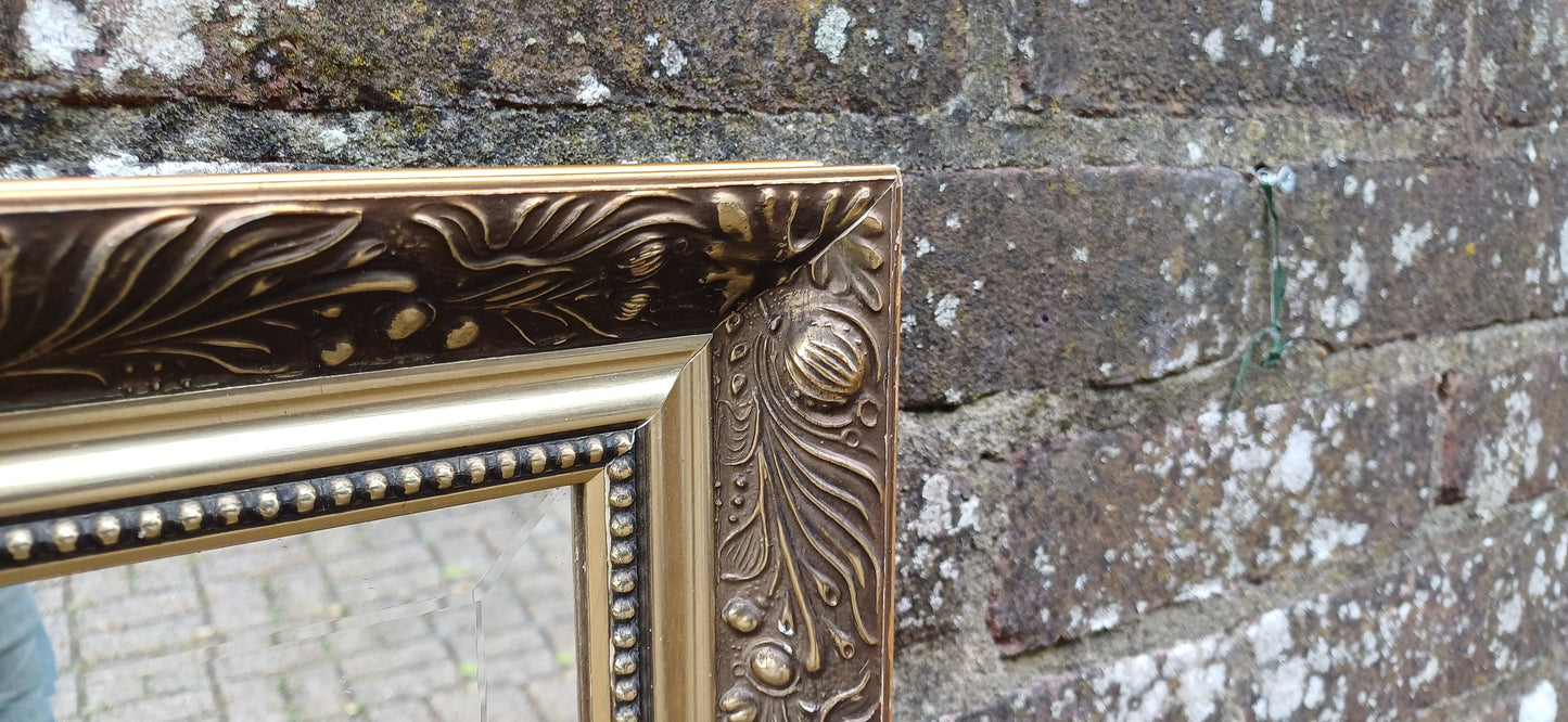 Huge Vintage Quality 80s Gold Gilt Wall Mirror Dark Highlights Wooden Frame Moulded Decoration
