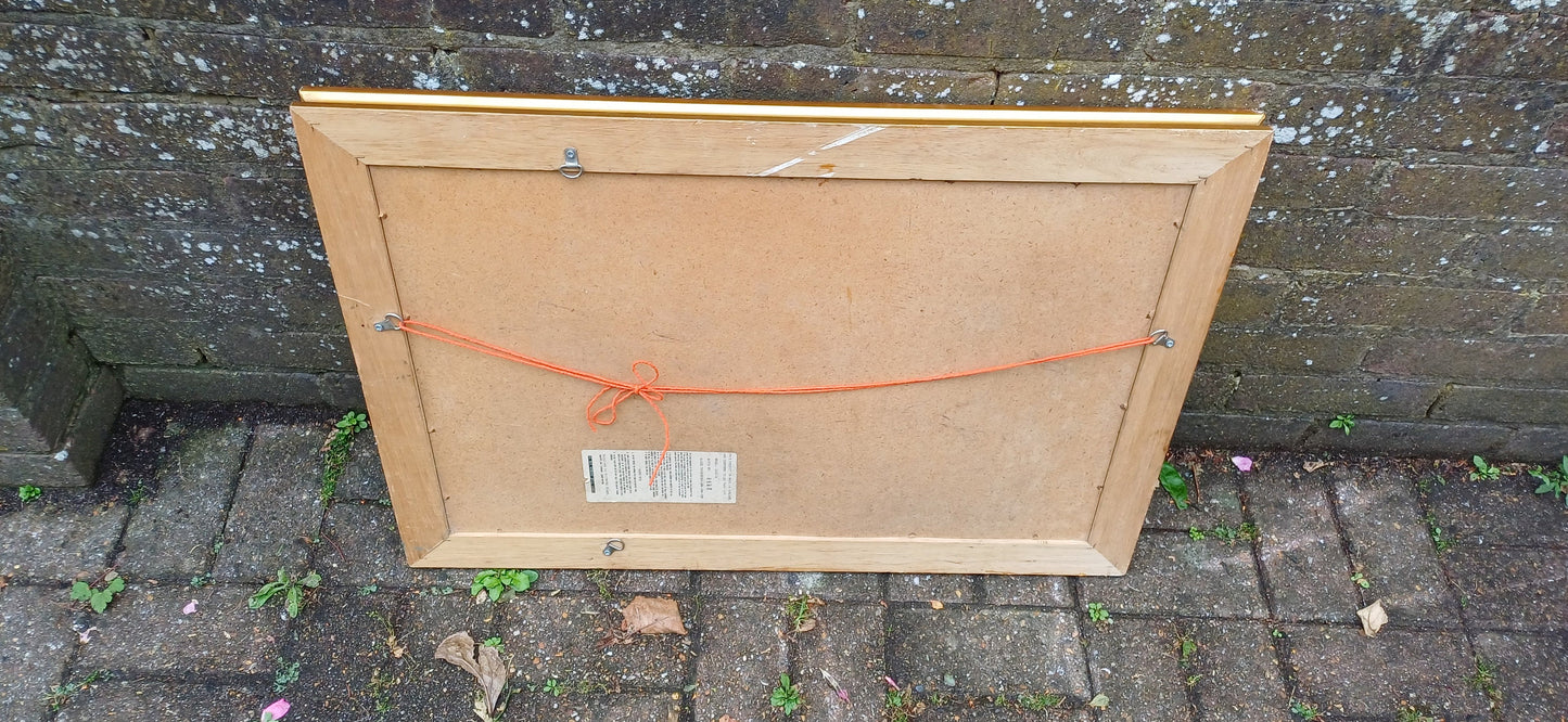 Huge Vintage Quality 80s Gold Gilt Wall Mirror Dark Highlights Wooden Frame Moulded Decoration